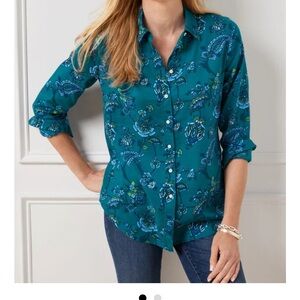 NWT Teal Cotton Button-Up Women's Top